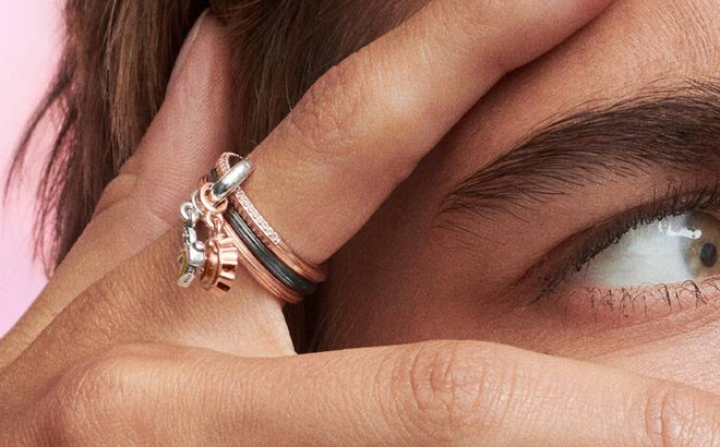 A Person Wearing Pandora ME Ruthenium Ring