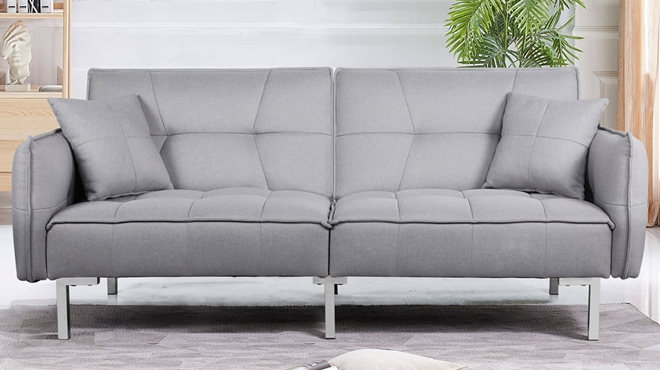 Alden Design Fabric Covered Futon Sofa Bed with Adjustable Backrest Alden Design Fabric Covered Futon Sofa Bed with Adjustable Backrest