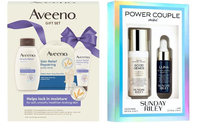 Aveeno Stress Relief Gift Set and Sunday Riley Mini Power Couple Travel Kit Aveeno Stress Relief Gift Set and Sunday Riley Mini Power Couple Travel Kit