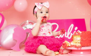 Barbie Baby Girls Printed Tutu Dress with Matching Bow Headband