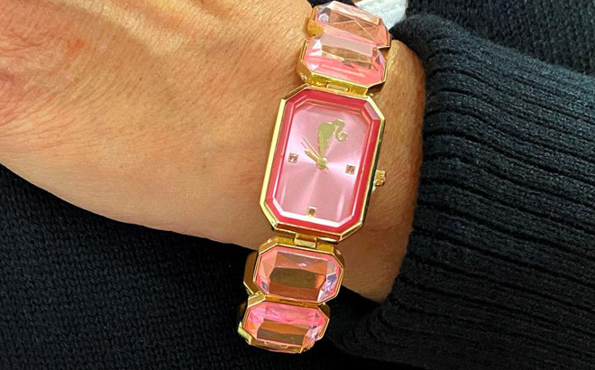 Barbie Womens Pink Sunray Dial Octagon Bracelet Watch