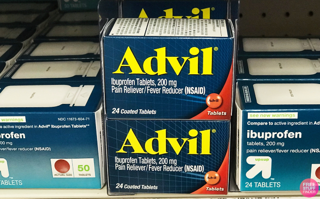 Boxes of Advil Ibuprofen Tablets on Shelf