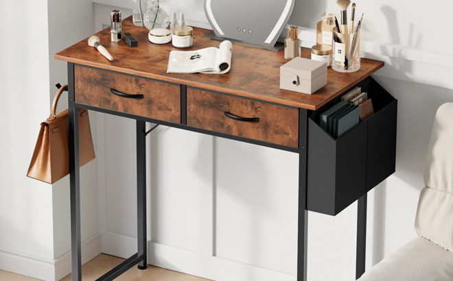 CONCETTA 32 Inch Desk with Fabric Drawers and Storage