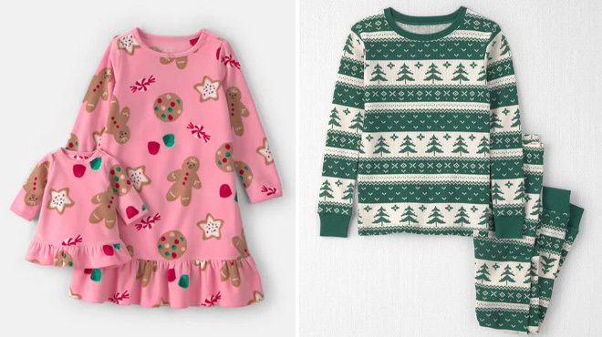 Carters Girls 2 Pack Christmas Gingerbread Fleece Loose Fit Night Gown Doll Gown and Kids 2 Piece Fair Isle Waffle Knit Pajamas Carters Girls 2 Pack Christmas Gingerbread Fleece Loose Fit Night Gown Doll Gown and Kids 2 Piece Fair Isle Waffle Knit Pajamas
