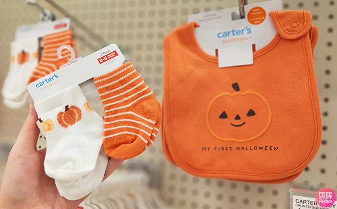 Carters Just One You Baby Halloween 2 Pack Pumpkin Crew Socks and Baby My First Halloween Bib Carters Just One You Baby Halloween 2 Pack Pumpkin Crew Socks and Baby My First Halloween Bib