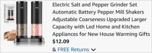 Checkout page of Electric Salt and Pepper Grinder Set