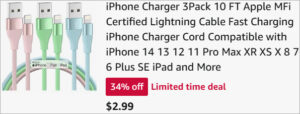 Checkout page of iPhone Charging Cable 3 Pack