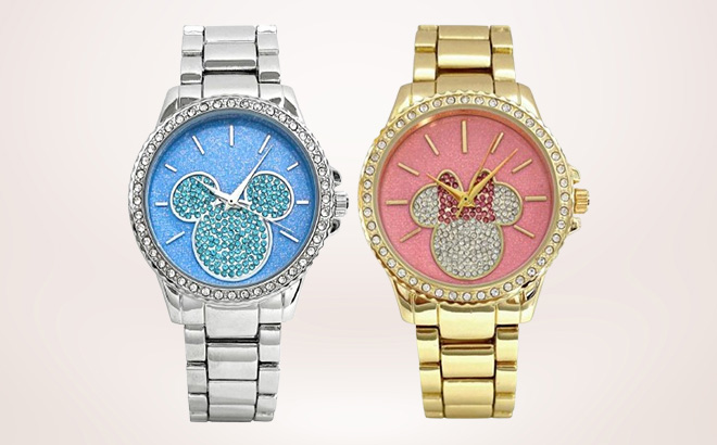 Disney Mickey or Minnie Glitter Dial Bracelet Watch