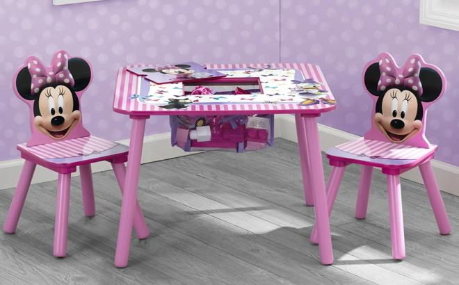 Disney Minnie Mouse Wood Kids Storage Table and Chairs Set Disney Minnie Mouse Wood Kids Storage Table and Chairs Set