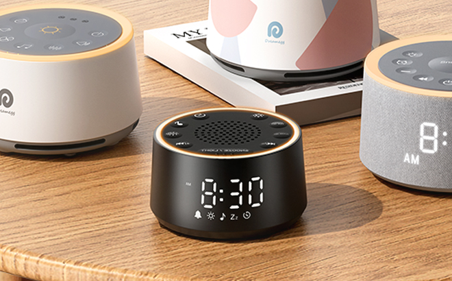 Dreamegg D1 Nova White Noise Machine in Black Color on a Table Dreamegg D1 Nova White Noise Machine in Black Color on a Table