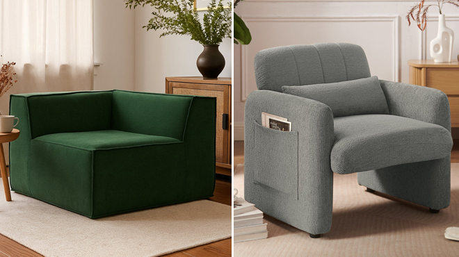 Ebern Designs Comfy Cloud 38 Inch Sofa Corner Chair and Ebern Designs Upholstered Mordern Design Accent Armchair with Pillow