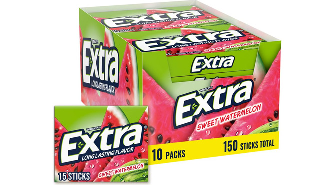 Extra 15 Count Sweet Watermelon Sugarfree Gum 10 Pack