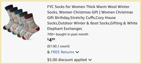 FYC Winter Wool Womens Socks 5 Pack Checkout Page