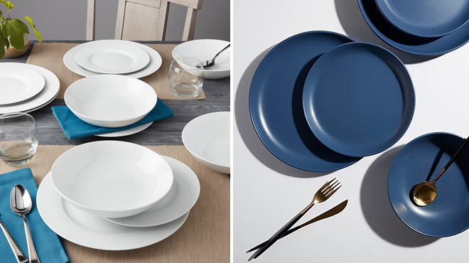 Fieldcrest Sorrento 12 Piece Ceramic Dinnerware Set and Legacy Denim 12 Piece Stoneware Dinnerware Set