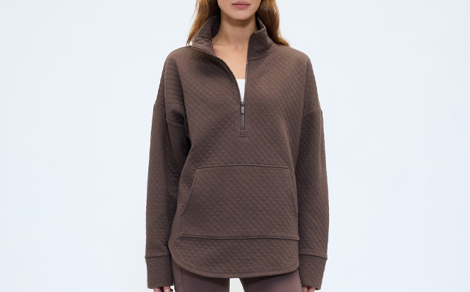 GAP Factory GapFit Oversized Quilted Quarter Zip Jacket in New Brown GAP Factory GapFit Oversized Quilted Quarter Zip Jacket in New Brown