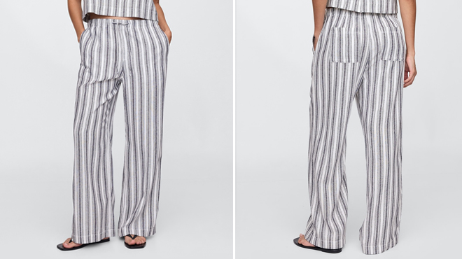 GAP Factory Mid Rise Linen Blend Pull On Wide Leg Pants 1