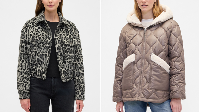 GAP Factory Womens Relaxed Cropped Textured Icon Jacket and GAP Factory Womens 100 Recycled Relaxed Sherpa Trim Jacket