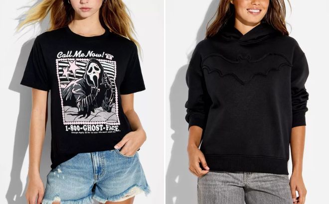 Ghostface Call Me Now Womens Short Sleeve Graphic T Shirt and Bat Womens Oversized Hooded Graphic Pullover Sweatshirt Ghostface Call Me Now Womens Short Sleeve Graphic T Shirt and Bat Womens Oversized Hooded Graphic Pullover Sweatshirt