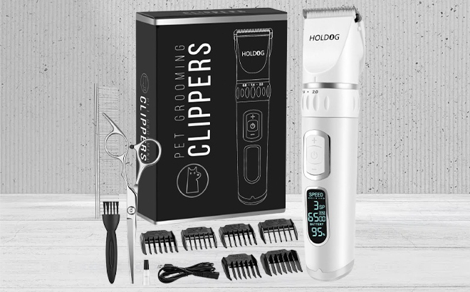 HOLDOG Professional Heavy Duty Dog Grooming Clippers Set in White