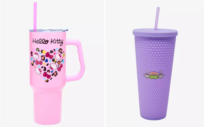 Hello Kitty Rainbow Leopard Print Heart Stainless Steel Travel Cup and Friends Central Perk Pyramid Stud Acrylic Travel Cup Hello Kitty Rainbow Leopard Print Heart Stainless Steel Travel Cup and Friends Central Perk Pyramid Stud Acrylic Travel Cup