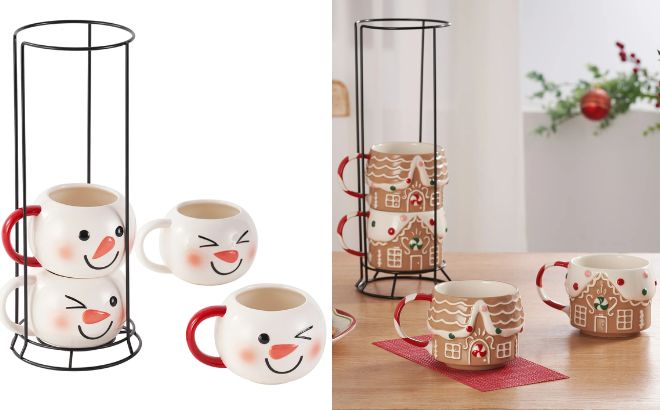 Holiday Time Ceramics Snowman and Gingerbread House 12 oz 4 Piece Mug Set Holiday Time Ceramics Snowman and Gingerbread House 12 oz 4 Piece Mug Set