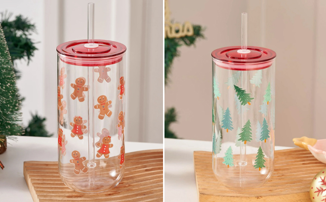 Holiday Time Glass 20oz Can Sipper in Two Designs Holiday Time Glass 20oz Can Sipper in Two Designs