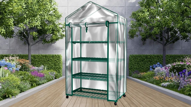 Home Complete 4 Tier Portable Mini Greenhouse in a Backyard
