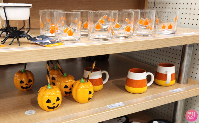 Hyde EEK Halloween Mugs on Shelves