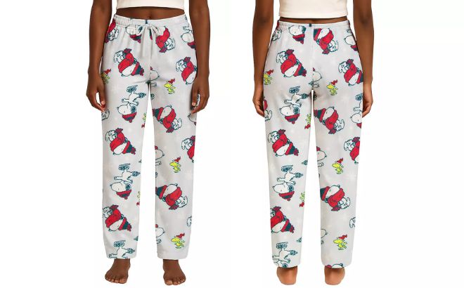 Licensed Character Juniors Peanuts Snoopy Woodstock Winter Hats Lux Plush Fleece Pajama Pants Licensed Character Juniors Peanuts Snoopy Woodstock Winter Hats Lux Plush Fleece Pajama Pants