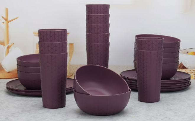 Mainstays 30 Piece Plastic Braided Pattern Dinnerware Bundle Set