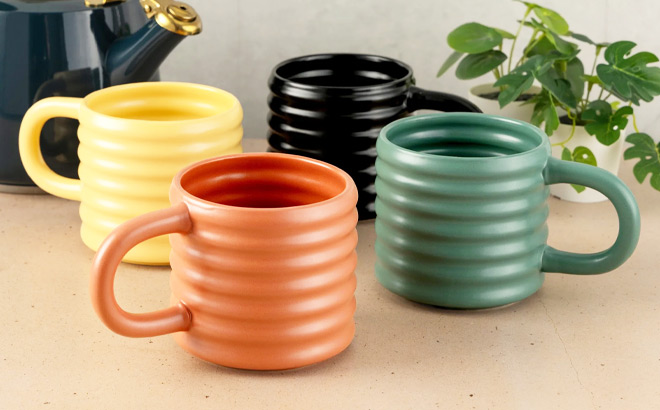 Mainstays Ribbed Matte Finish Coffee Mugs 4 Pack