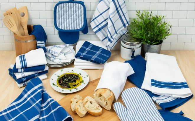Mainstays Terry and Flat Stripe Kitchen Towel Oven Mitt and Pot Holder Set 20 Pieces