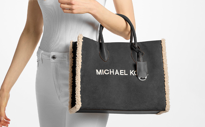 Michael Kors Mirella Medium Suede and Faux Shearling Tote Bag Michael Kors Mirella Medium Suede and Faux Shearling Tote Bag