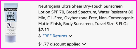 Neutrogena SPF 70 Sunscreen Checkout Screen