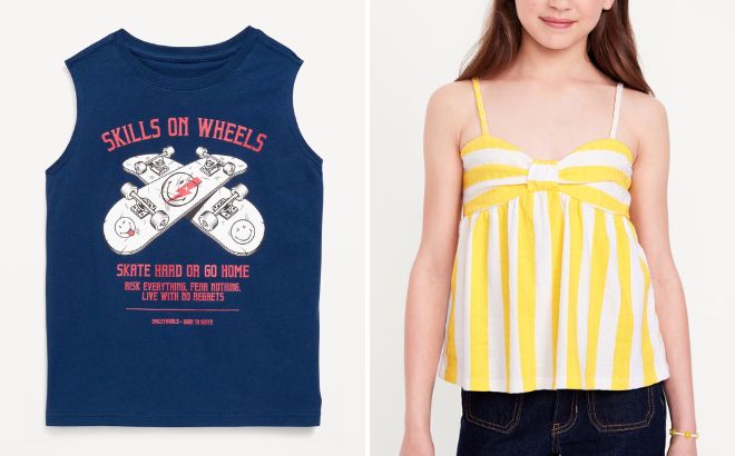 Old Navy Boys Smiley World Graphic Muscle Tank and Girls Sleeveless Pucker Tank Top Old Navy Boys Smiley World Graphic Muscle Tank and Girls Sleeveless Pucker Tank Top