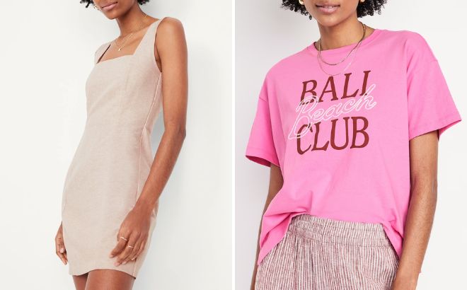 Old Navy Womens Square Neck Linen Blend Mini Dress and Vintage Crew Neck Graphic T Shirt Old Navy Womens Square Neck Linen Blend Mini Dress and Vintage Crew Neck Graphic T Shirt