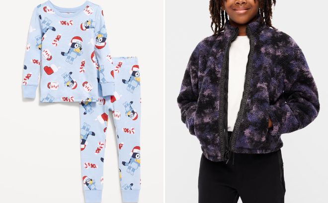 Old Navy x Bluey Toddler Graphic Snug Fit Pajama Set and Boys Printed Sherpa Zip Jacket