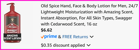 Old Spice Lotion Checkout Screen