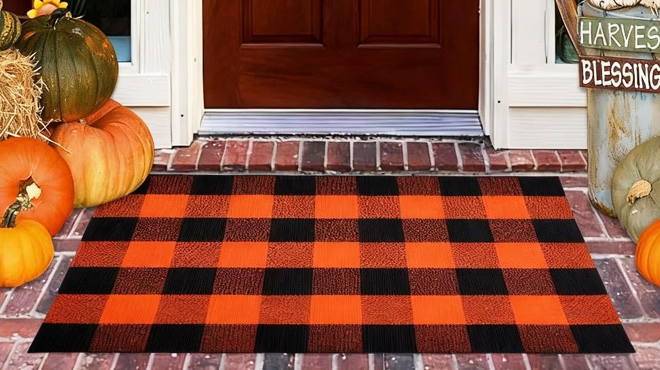 Orange Black Plaid Rug