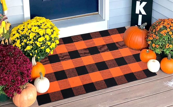 Orange and Black Plaid Rug