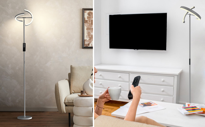 Orren Ellis 69 Inch LED Torchiere Floor Lamp with Remote Control