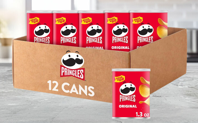 Pringles Potato Chips Grab N Go 12 Pack on a Table Pringles Potato Chips Grab N Go 12 Pack on a Table