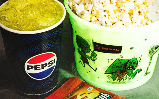 Regal Cinemas Glow in the Dark Halloween Popcorn Bucket and Pepsi Drink