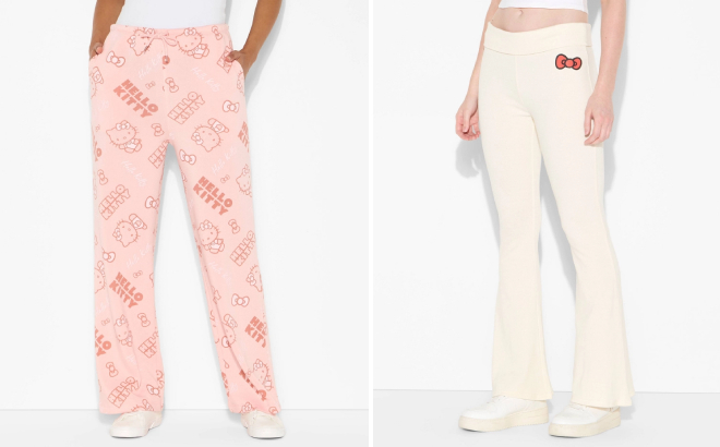 Sanrio Womens Hello Kitty Wide Leg Fleece Graphic Pants and Graphic Yoga Pants