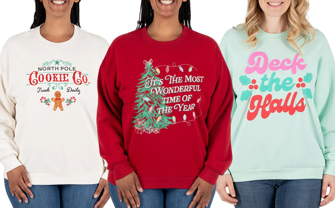 State of Mine Womens Holiday Crewneck Sweatshirts State of Mine Womens Holiday Crewneck Sweatshirts