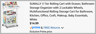 Sunally 3 Tier Rolling Cart with Drawer Screenshot