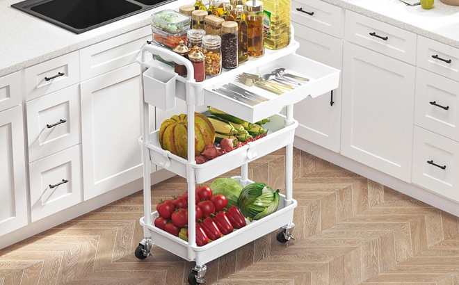 Sunally 3 Tier Rolling Cart with Drawer