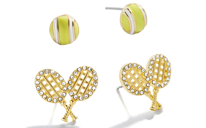 Tennis Ball and Racket Stud Earrings Set