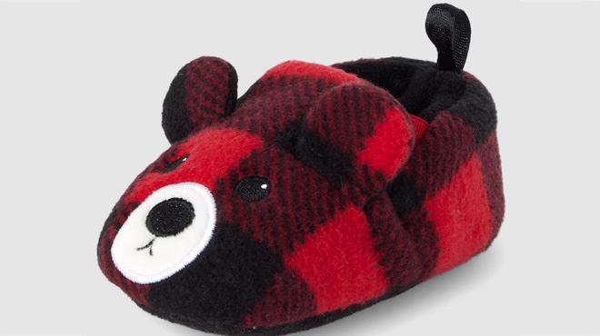 The Childrens Place Baby Matching Family Buffalo Plaid Bear Slipper