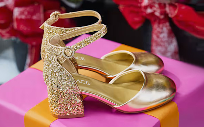 The Childrens Place Girls Metallic Glitter Block Heels